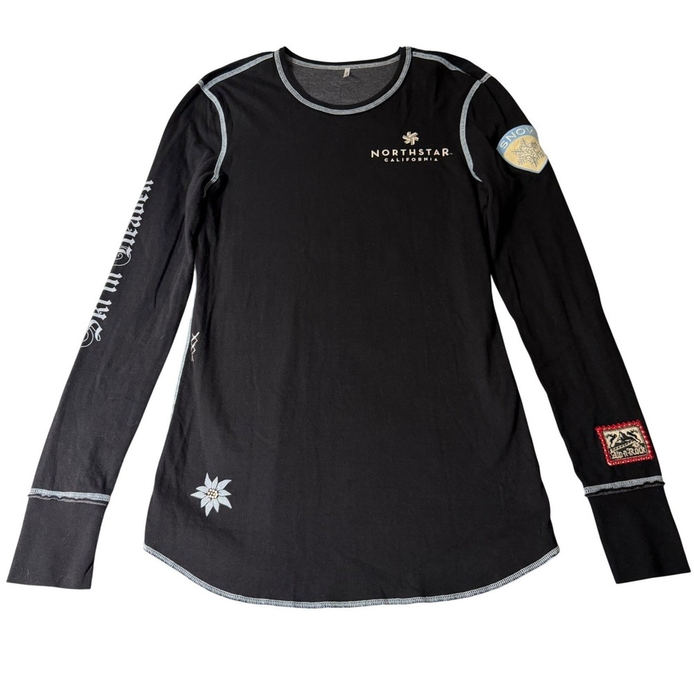 ALP N‎ ROCK Alpine Ski Base Layer Top Black Snowflake Patch Chaletcore Size 4